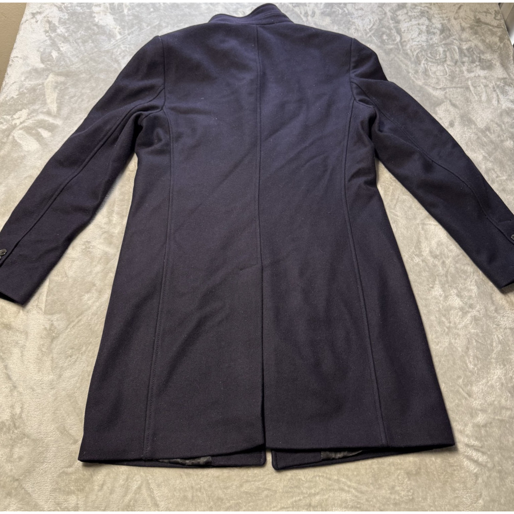 ZARA Mens Navy Blue Wool Blend Overcoat Jacket Peacoat 2 front Button Sz Large - Picture 12 of 13